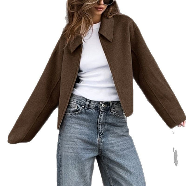 Damen lässige Kurzjacke mit weitem Schnitt und Reverskragen Echoarchiv