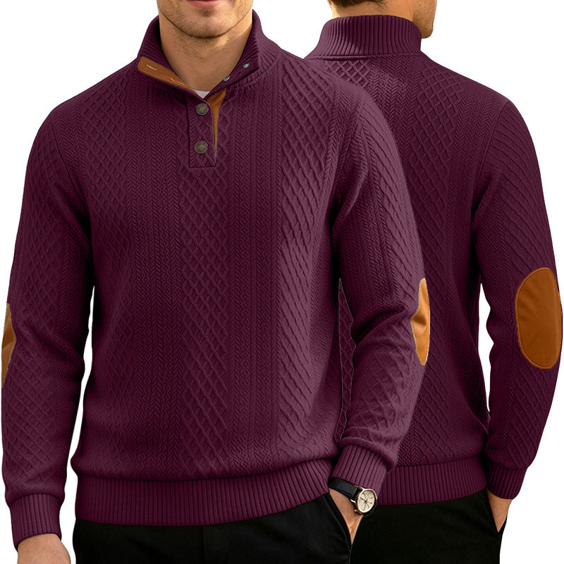 Herren Kabelstrick Troyer Pullover mit Stehkragen und Lederoptik-Ellbogen-Patches – Norvane