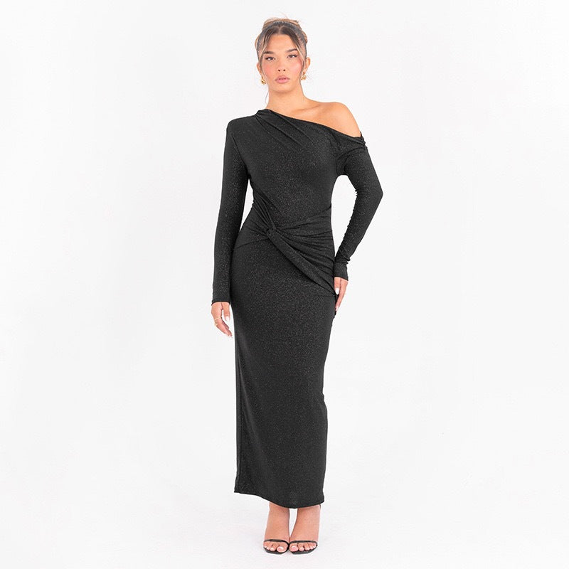 Damen Elegantes Wickel-Maxi-Kleid mit asymmetrischem Schnitt und langen Ärmeln Echo Archiv