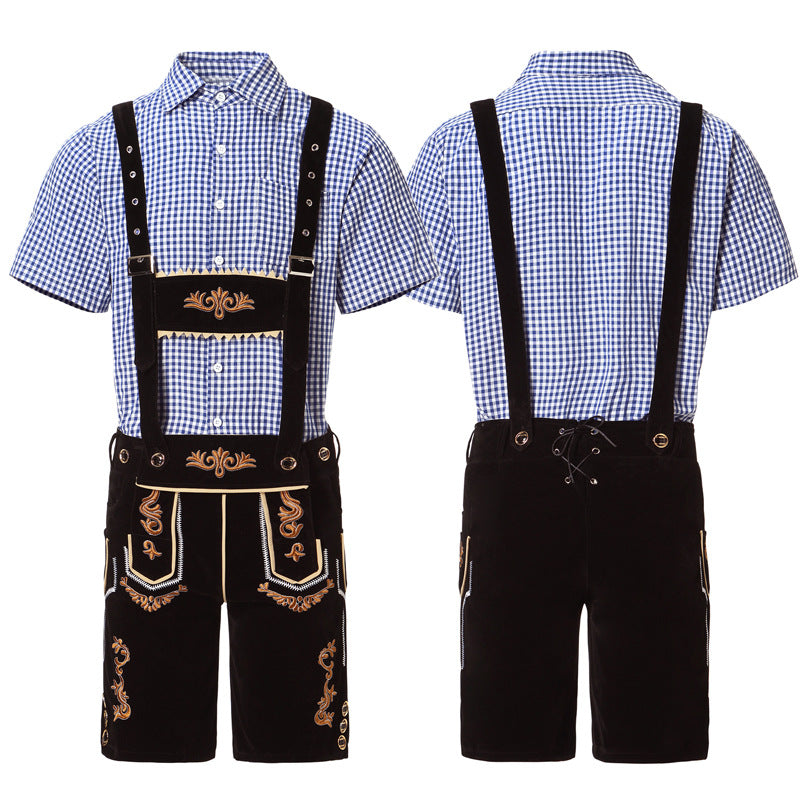 Herren nan traditionelle kurze Trachtenlederhose mit aufwendiger Stickerei und verstellbaren Trägern Echo Archiv