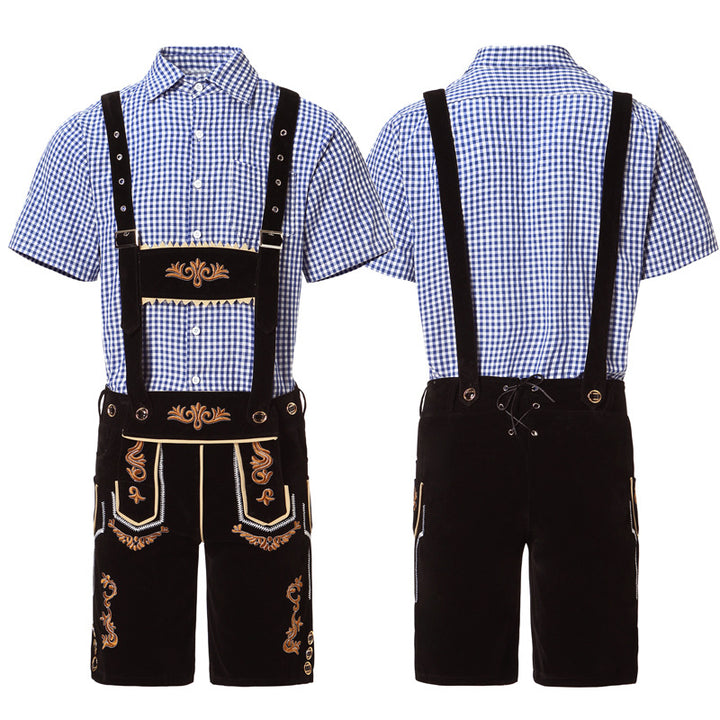 Herren nan traditionelle kurze Trachtenlederhose mit aufwendiger Stickerei und verstellbaren Trägern Echo Archiv