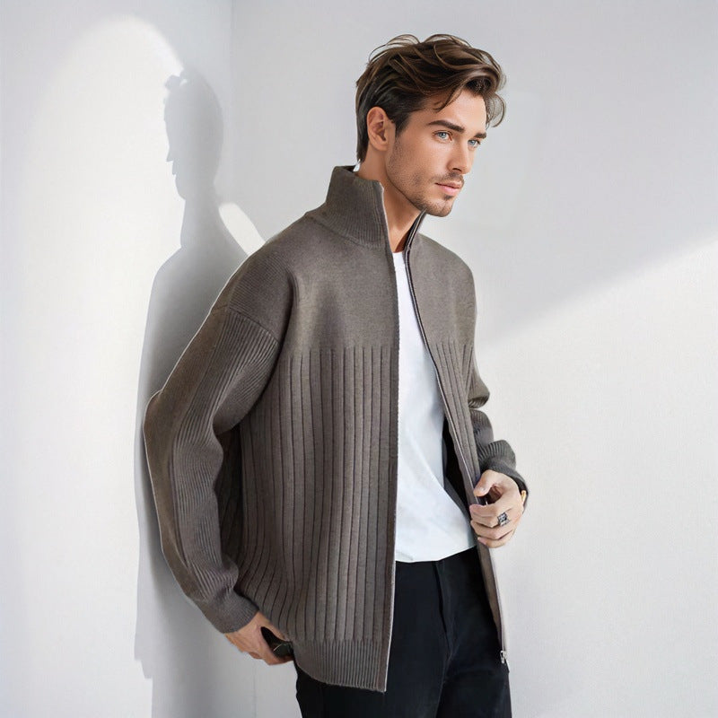 Herren Halbzip-Strickpullover mit hohem Stehkragen und breitem Rippenmuster Echoarchiv