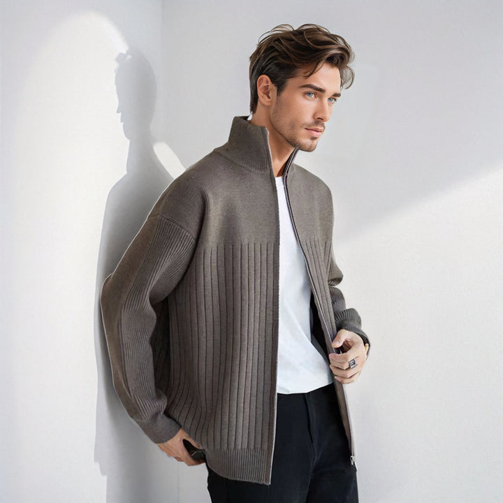 Herren Halbzip-Strickpullover mit hohem Stehkragen und breitem Rippenmuster Echoarchiv