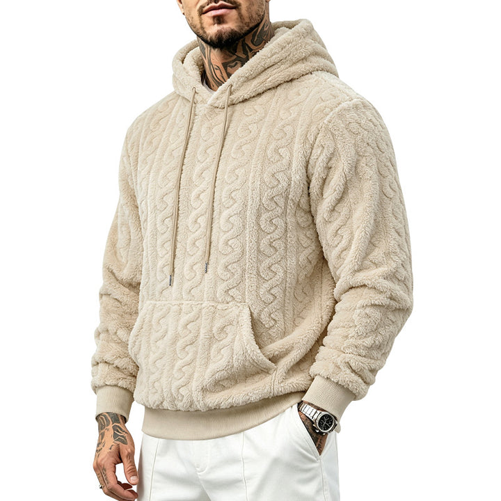 Herren Teddy-Fleecepullover mit Zopfmuster, Kapuze und Kängurutasche Echoarchiv