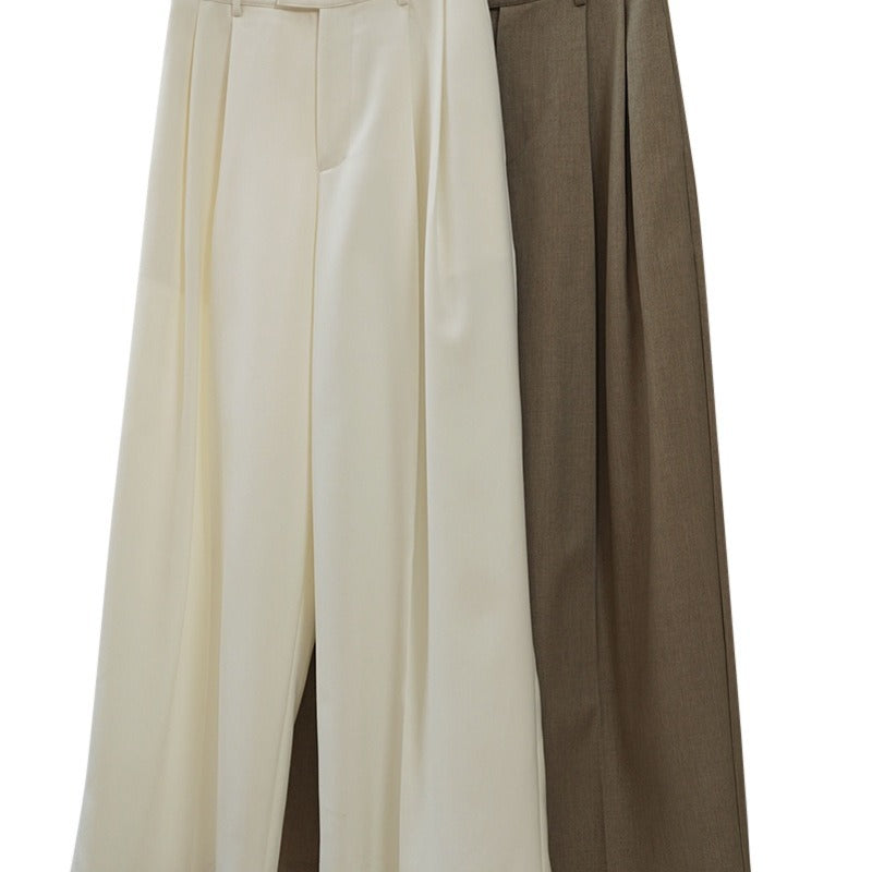 Damen Hochtaillierte weite Bundfaltenhose mit Bügelfalte und fließender Wolloptik Echoarchiv