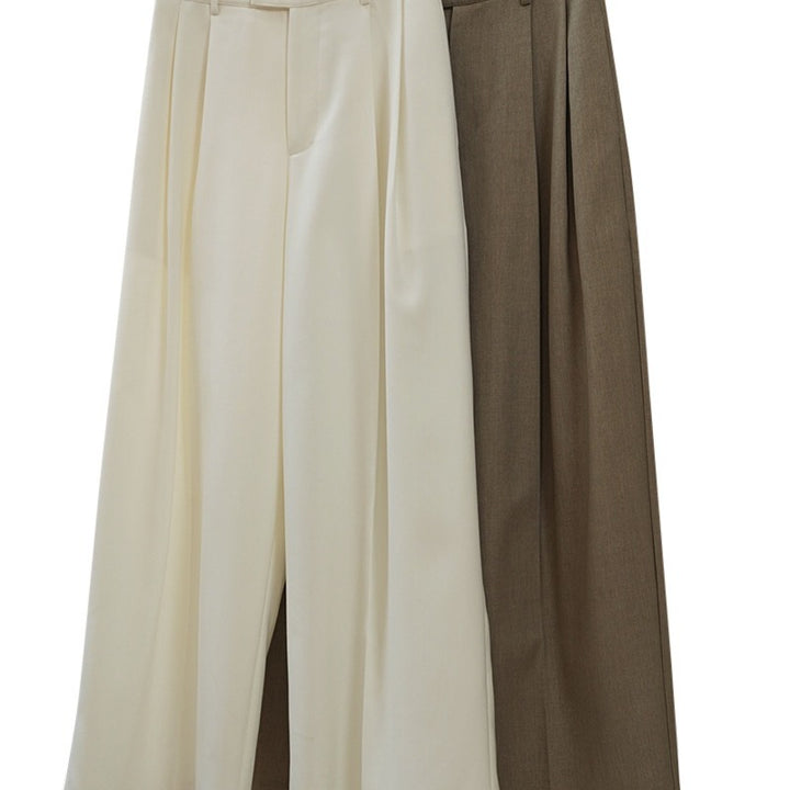 Damen Hochtaillierte weite Bundfaltenhose mit Bügelfalte und fließender Wolloptik Echoarchiv