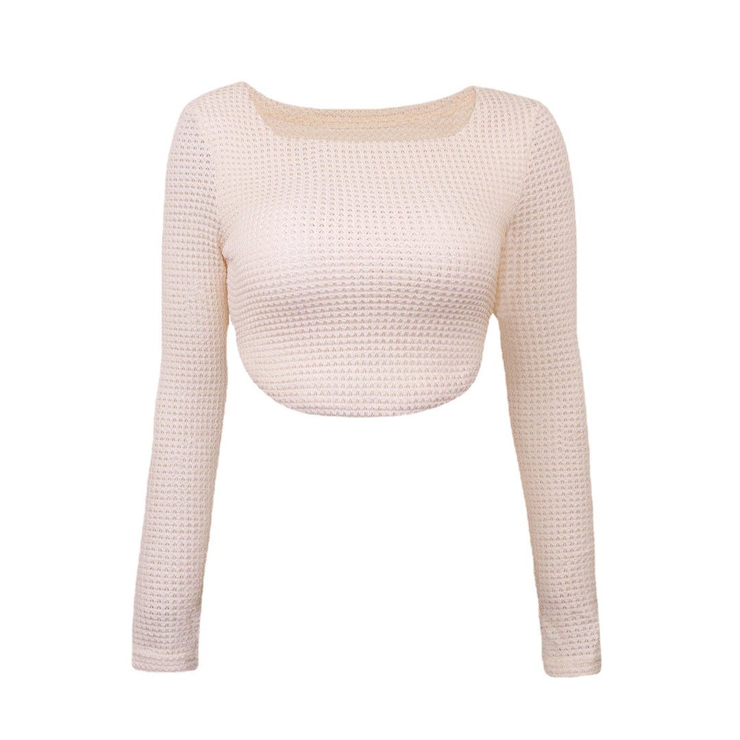 Damen Figurbetontes Cropped‑Waffel‑Stricktop mit U‑Boot‑Ausschnitt Echoarchiv