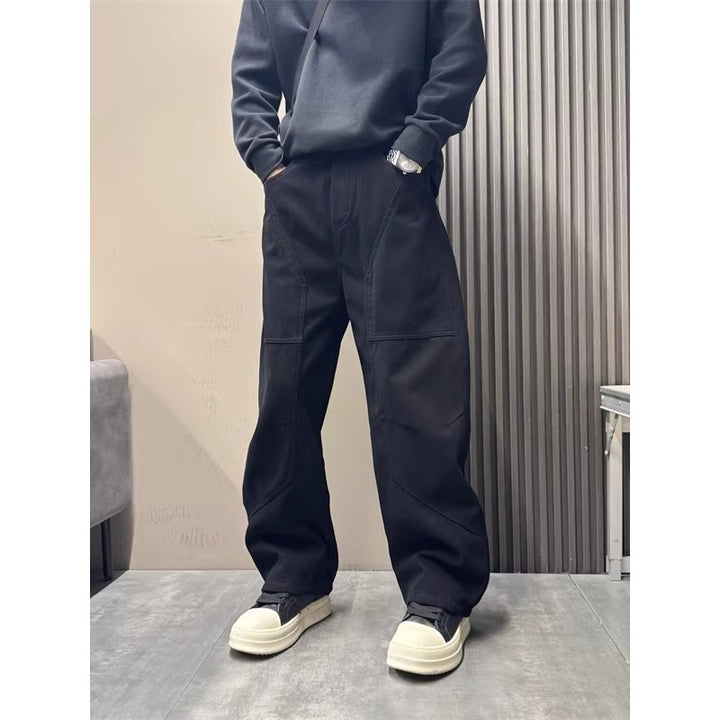 Herren Weite Cargo-Hose im Baggy-Stil mit Knieverstärkung und aufgesetzten Taschen – Bravaro