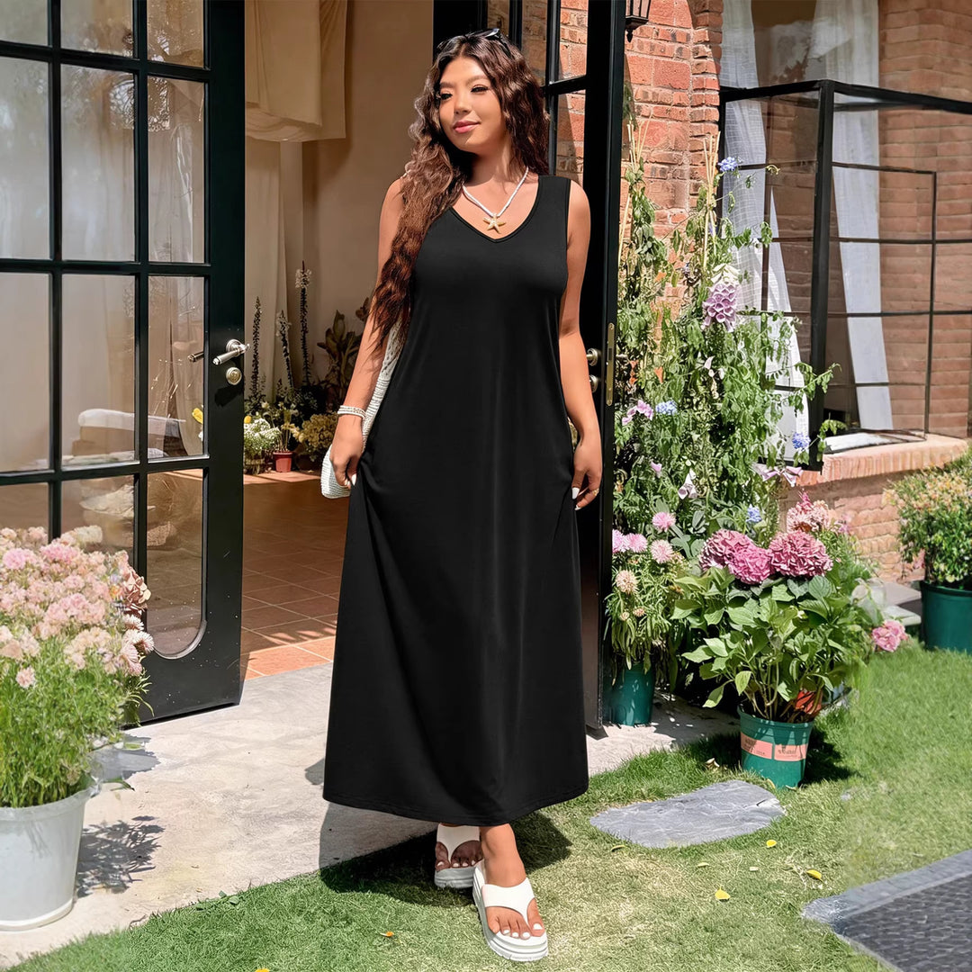 Damen luftiges Maxikleid mit V-Ausschnitt und seitlichem Schlitz Echo Archiv