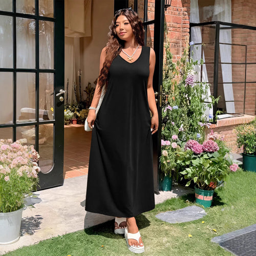Damen luftiges Maxikleid mit V-Ausschnitt und seitlichem Schlitz Echo Archiv