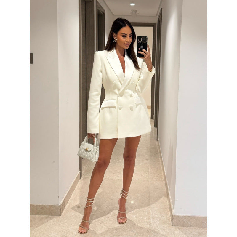 Damen Doppelreihiges Blazer-Kleid mit taillierter Silhouette und strukturierten Schultern Echoarchiv