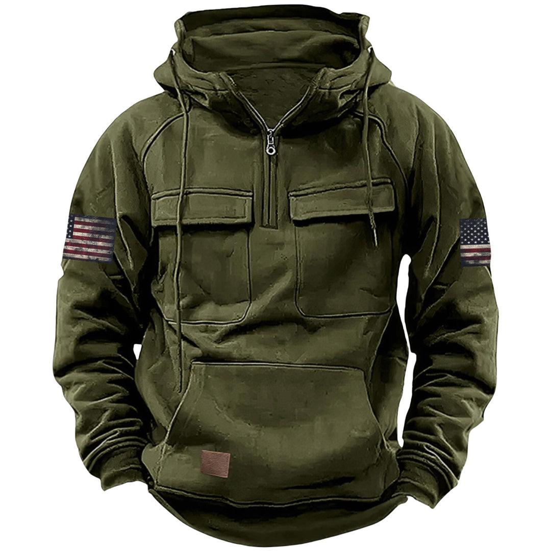 Herren nan Kapuzenpullover mit Halbzip, Cargo-Brusttaschen und Kängurutasche Echo Archiv