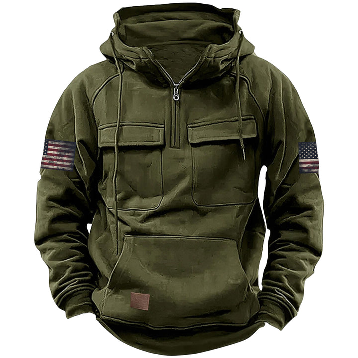 Herren nan Kapuzenpullover mit Halbzip, Cargo-Brusttaschen und Kängurutasche Echo Archiv
