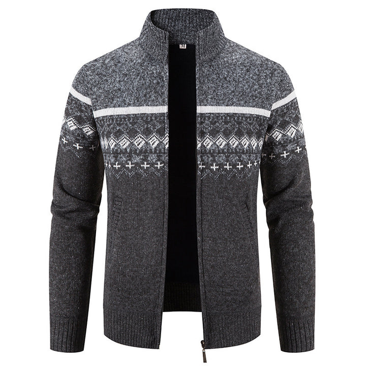 Herren Strickjacke mit modernem Norwegermuster und Stehkragen Echoarchiv