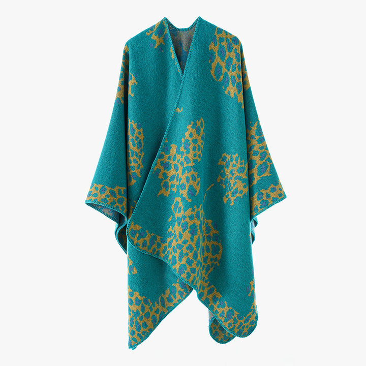 Damen Wolloptik-Überwurf mit gewebtem Leopard-Jacquard und offenem Zipfelrand Echo Archiv