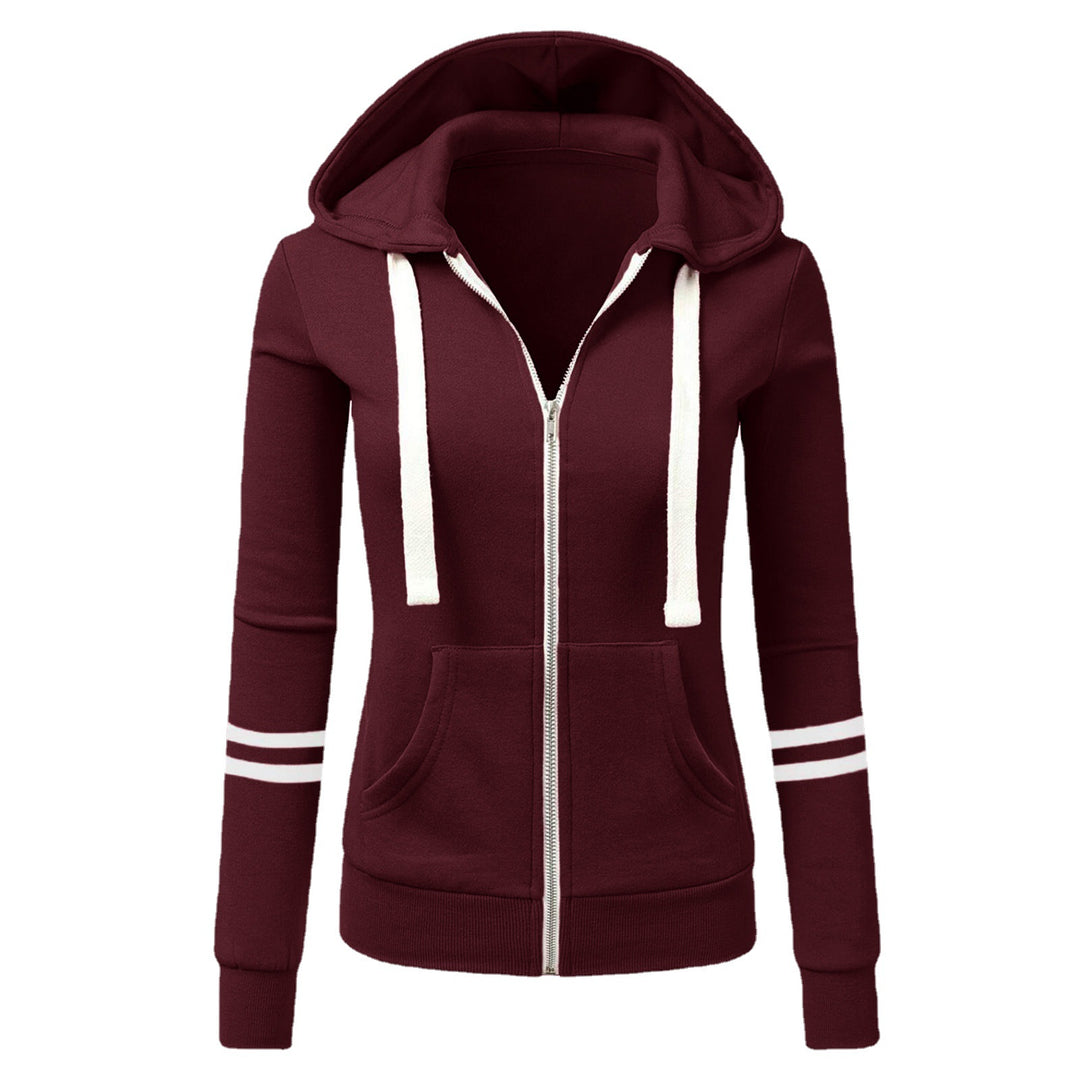 Damen Kapuzenjacke mit Reißverschluss, Kängurutasche und Kontraststreifen Echo Archiv