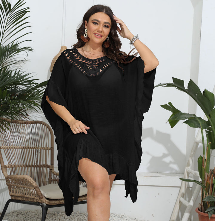 Damen luftiger Strandponcho mit gehäkeltem Ausschnitt Echo Archiv