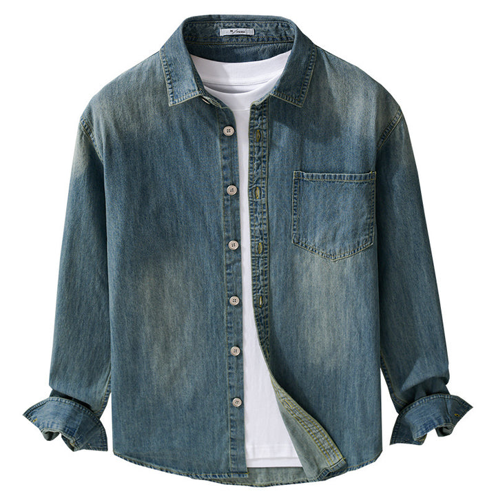 Herren Vintage-Optik Denim-Hemdjacke mit Brusttasche und Relaxed-Fit Echoarchiv
