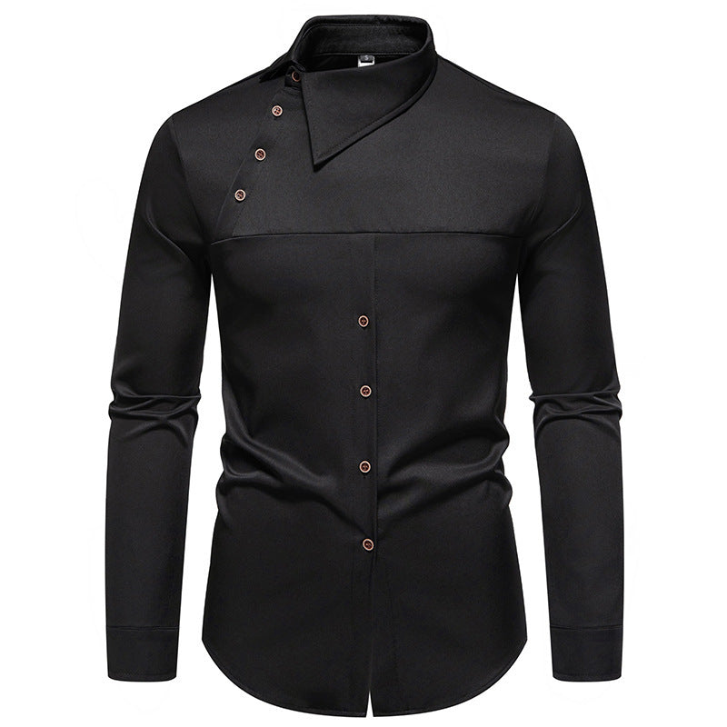 Herren modisches Hemd mit asymmetrischem Kragen und stilvollen Knopfdetails Echoarchiv