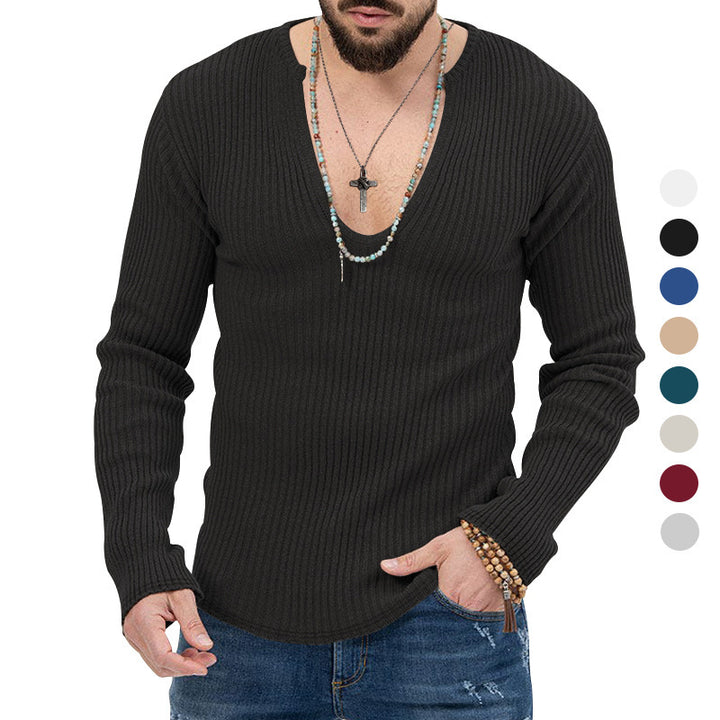 Herren modischer V-Ausschnitt Pullover mit strukturiertem Rippdesign Echoarchiv