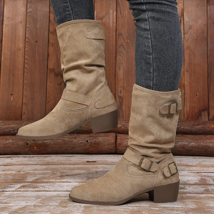 Damen Stiefeletten mit mittelhohem Blockabsatz und lässigem Slouch-Schaft Echo Archiv