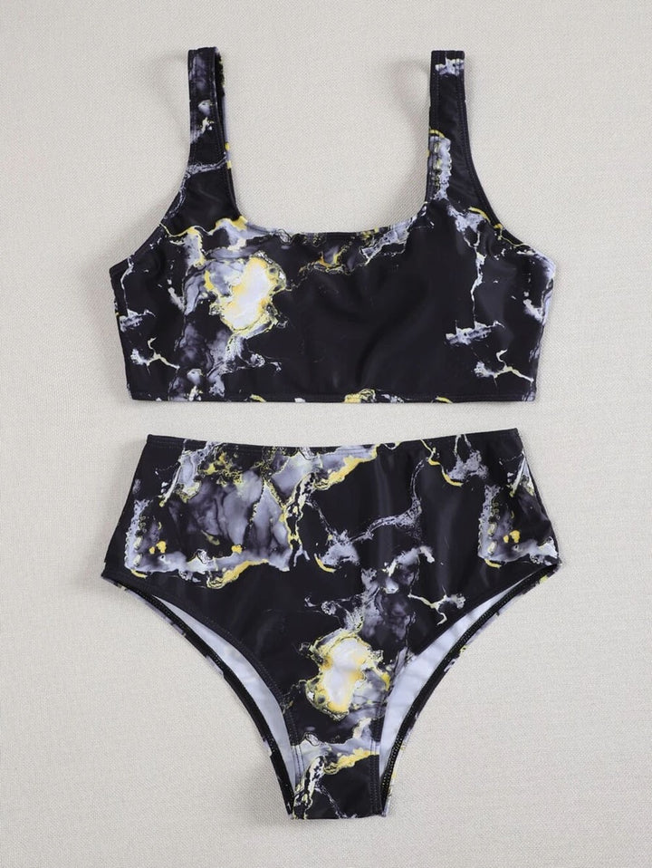 Damen Asymmetrisches Bikini-Set mit geknotetem Oberteil Echo Archiv