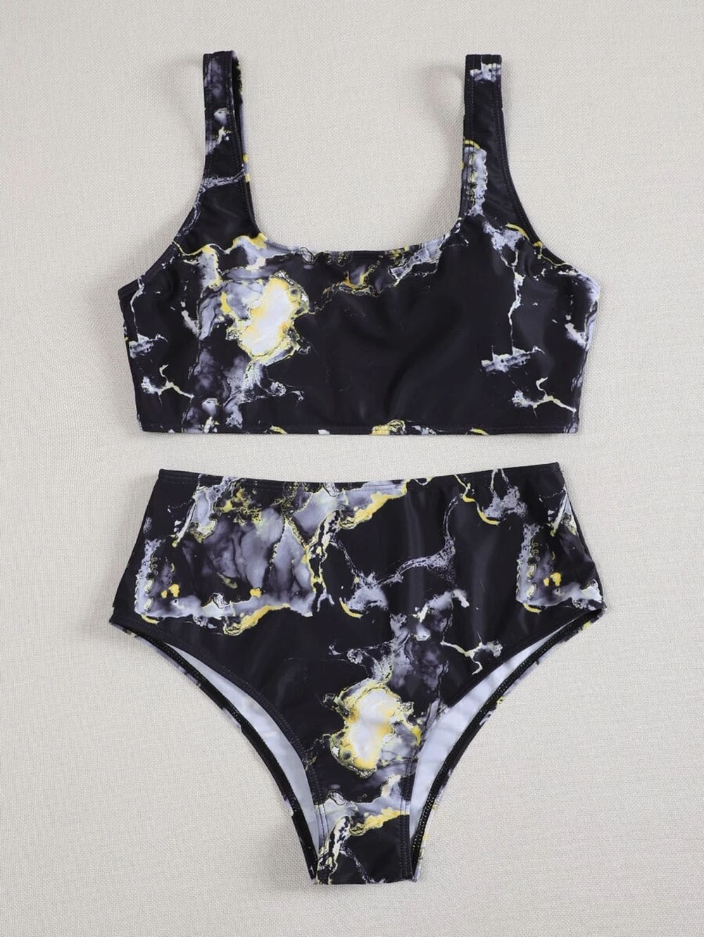 Damen Hoch geschnittenes Bikini-Set mit stylischem Marmor-Print Echo Archiv