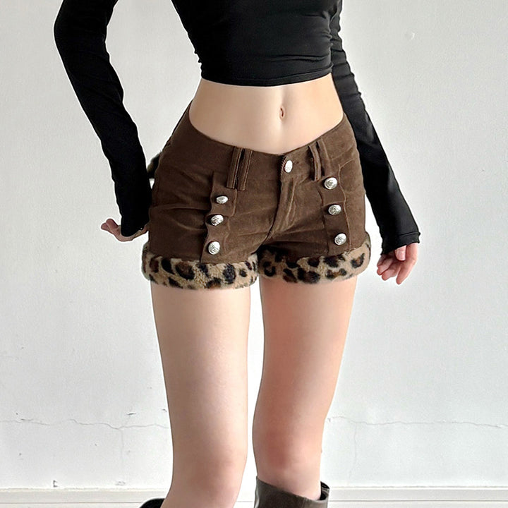 Damen modische Shorts aus Cord mit Kragenfransen und dekorativen Knöpfen Echo Archiv
