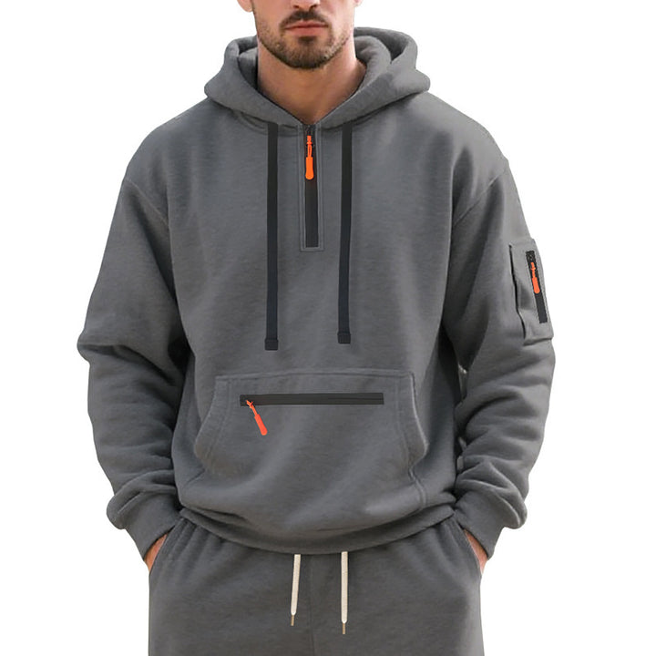 Herren Oversize-Kapuzenpullover mit halbem Reißverschluss, Kängurutasche mit Reißverschluss und Ärmel-Pocket Echoarchiv
