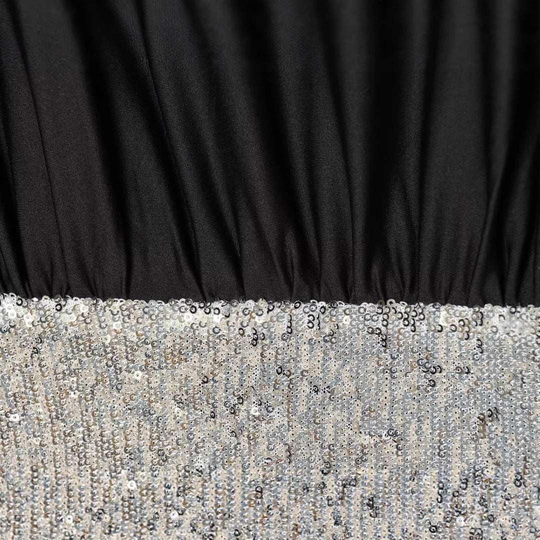Damen Drapiertes Abendkleid mit weitem U‑Ausschnitt, Fledermausärmeln und Paillettenmini Echoarchiv