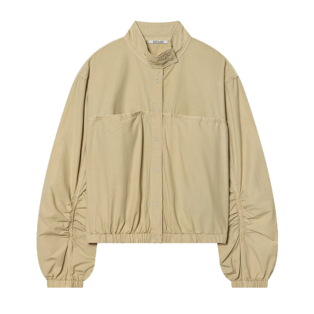 Damen Cropped-Boxy-Utility-Blouson mit Stehkragen und gerafften Ärmeln Echoarchiv