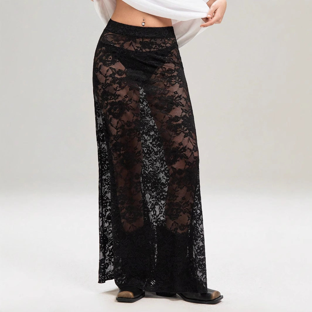 Damen nan weites Baumwollshirt und langer transparenter Spitzenrock Echo Archiv