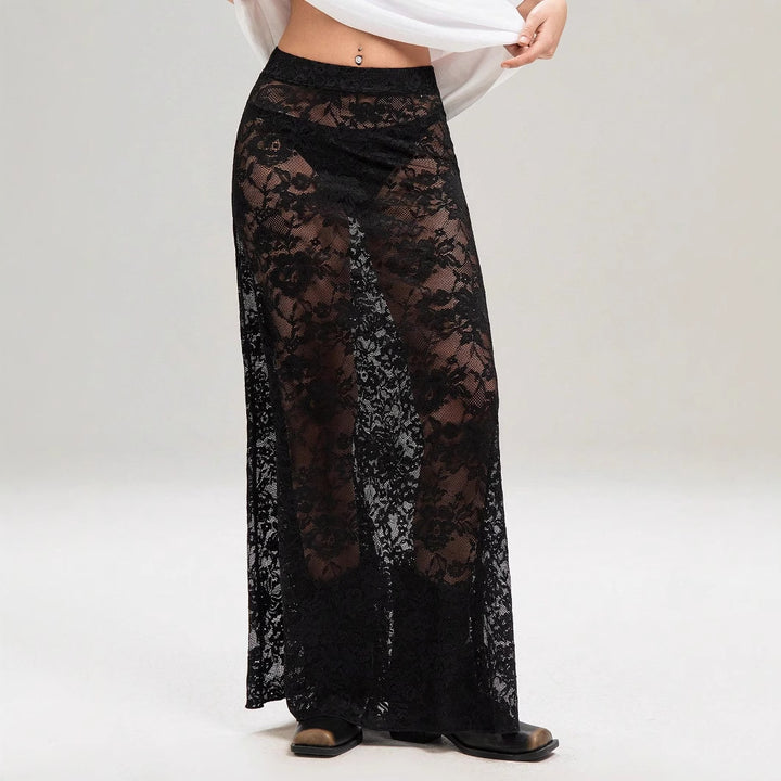 Damen nan weites Baumwollshirt und langer transparenter Spitzenrock Echo Archiv