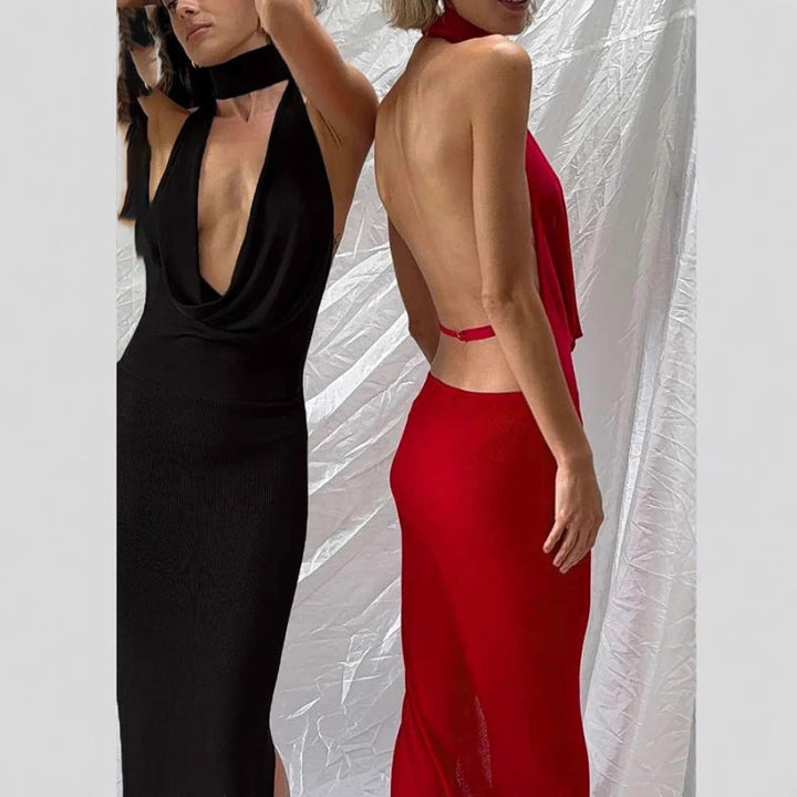 Damen Maxikleid mit elegantem Wasserfallausschnitt und figurbetontem Design Echo Archiv