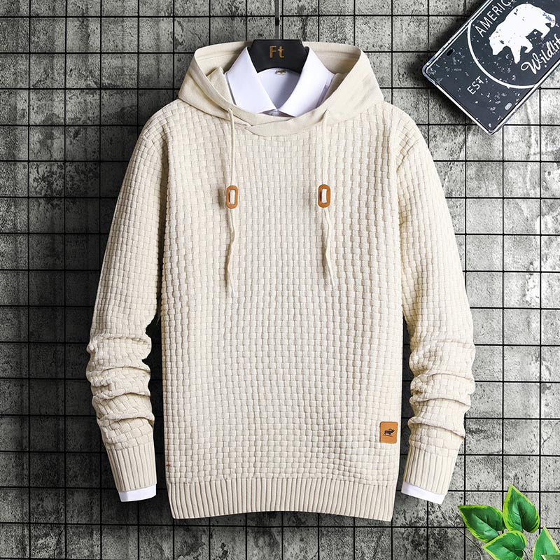 Herren Strukturiertes Kapuzenstrick-Pullover mit Reliefstruktur Echoarchiv