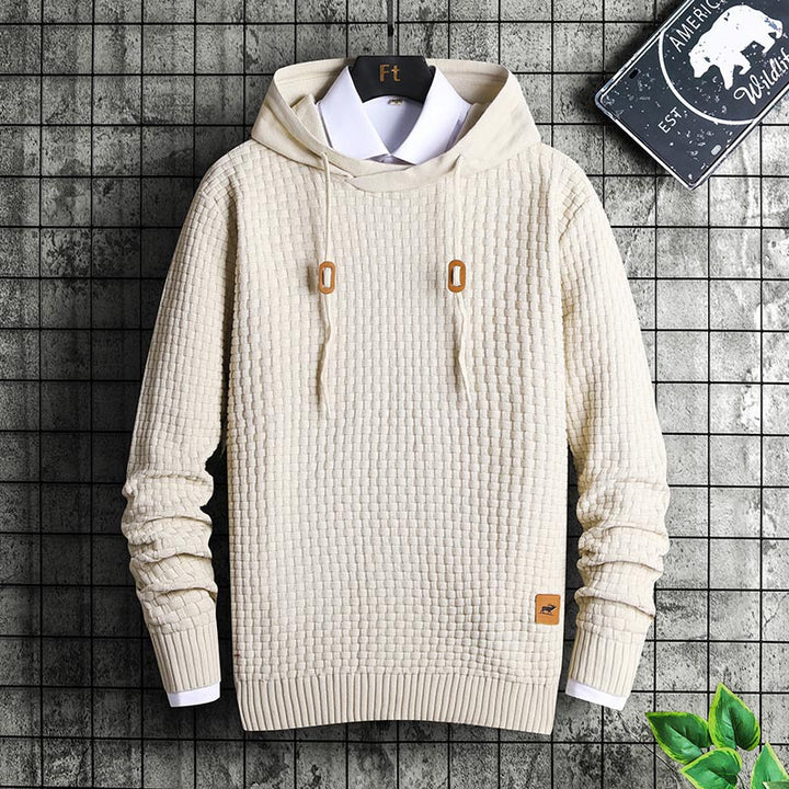 Herren Strukturiertes Kapuzenstrick-Pullover mit Reliefstruktur Echoarchiv