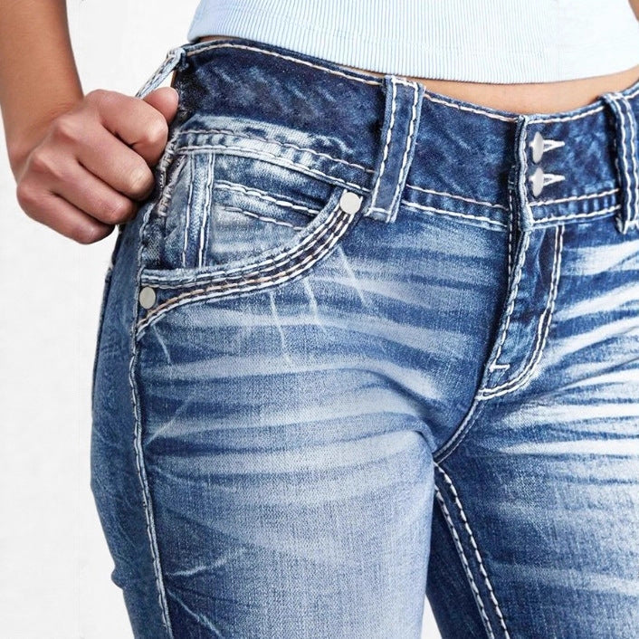Damen enge High-Waist Skinny-Jeans mit sichtbarer Kontrastnaht Echo Archiv