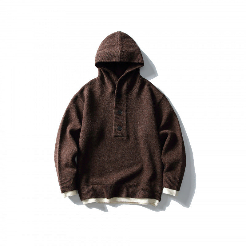 Unisex Strick‑Kapuzenpullover mit halber Knopfleiste, geripptem Saum und zweilagigem Abschluss Echo Archiv