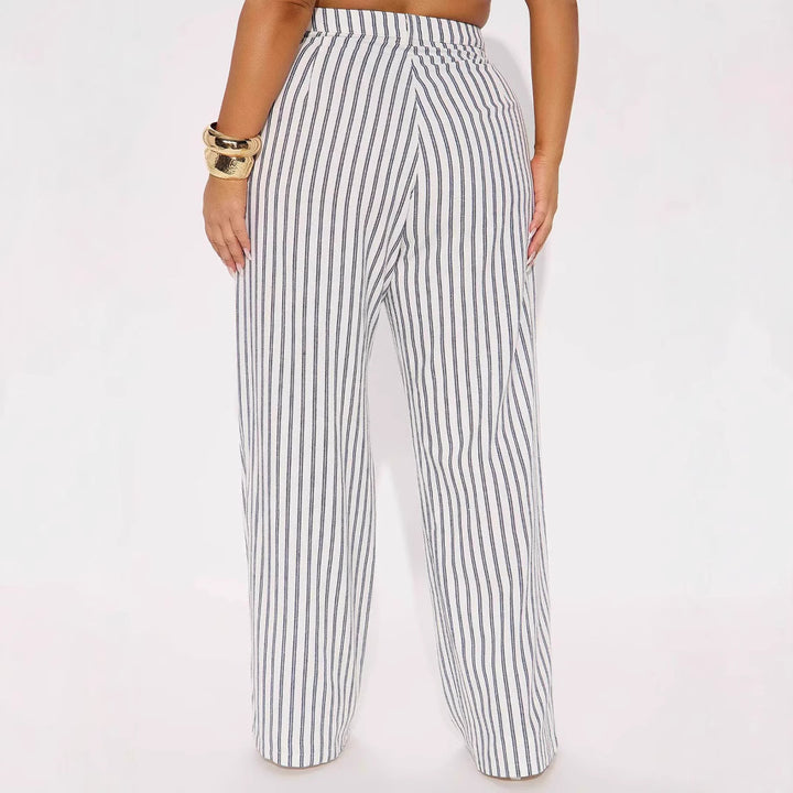 Damen Leinenoptik Palazzo-Hose mit hoher Taille und vertikalen Streifen – Avérine