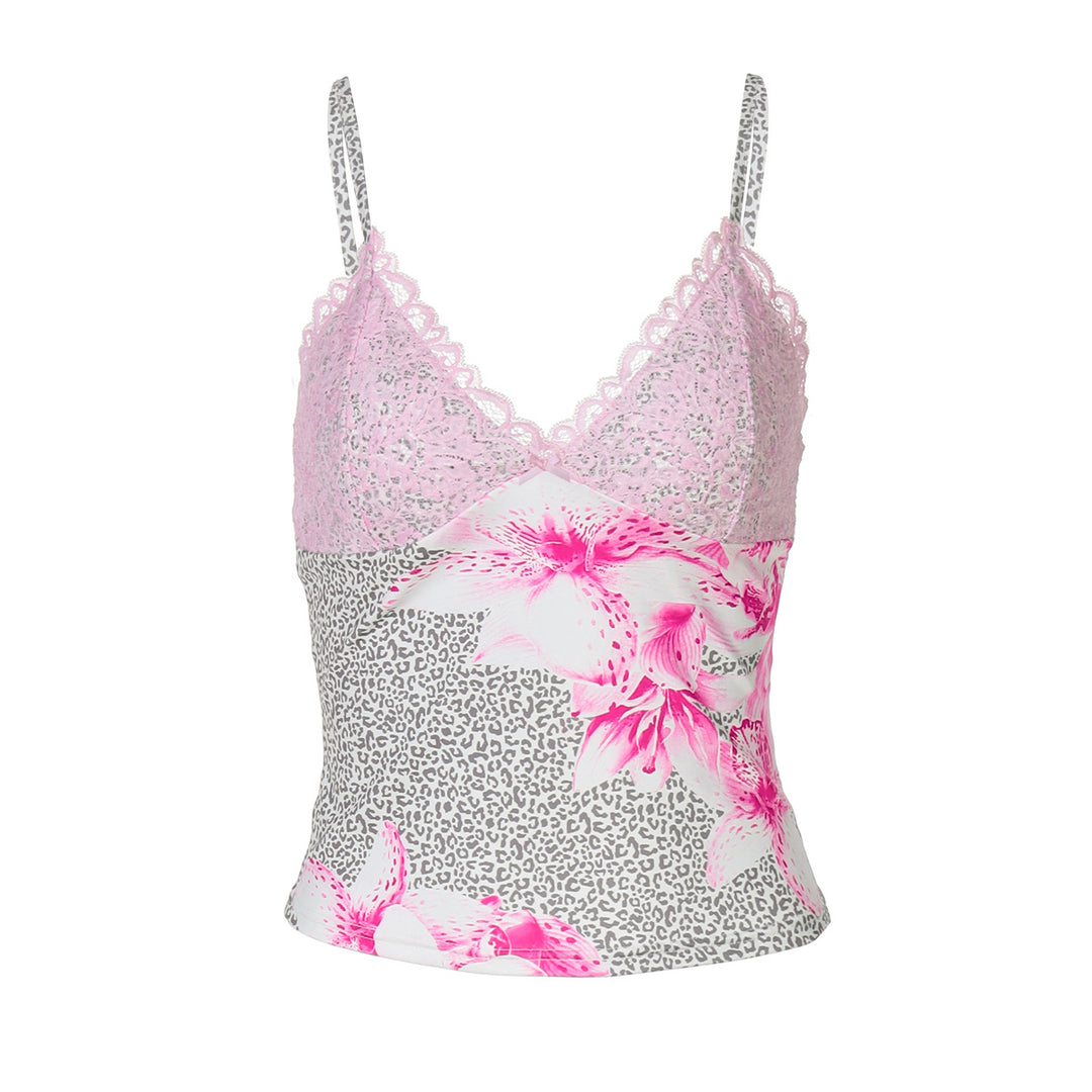 Damen Spaghettiträger Top mit Blumenmuster und Spitze Echo Archiv