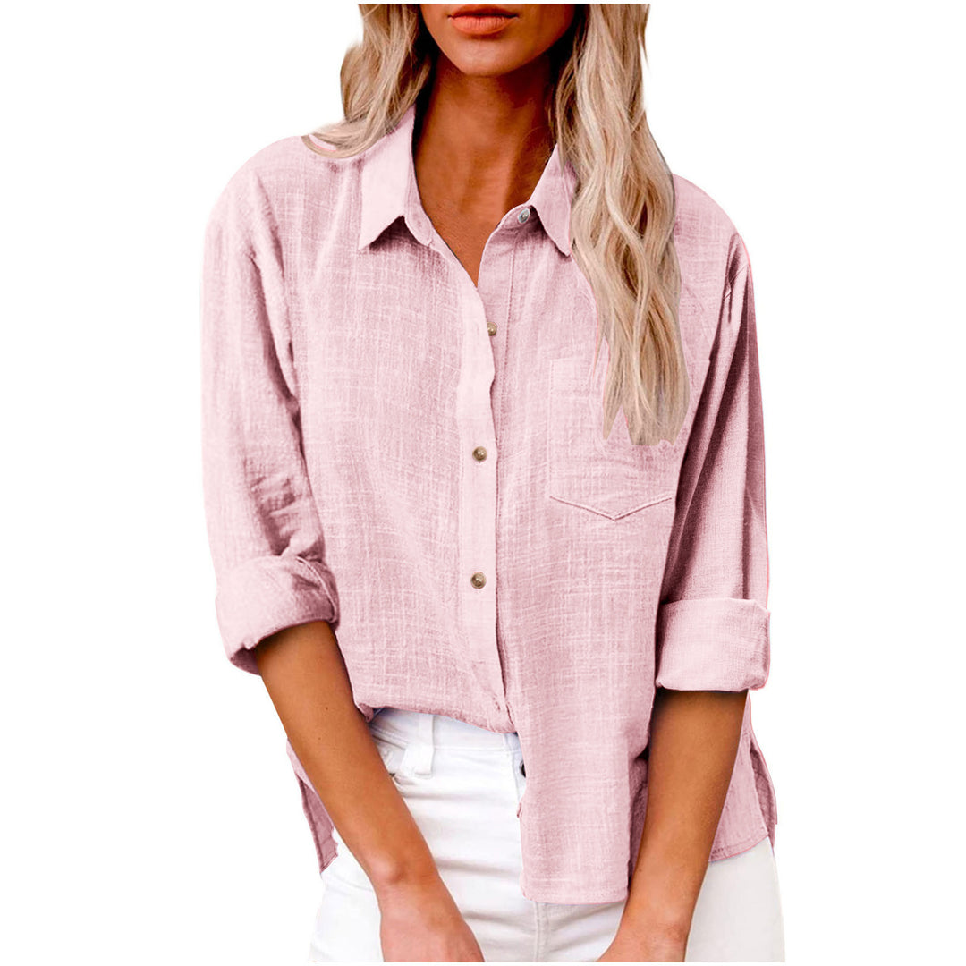 Damen nan oversized Leinen-Baumwollmix Hemdbluse mit Brusttasche und krempelbaren Ärmeln Echo Archiv