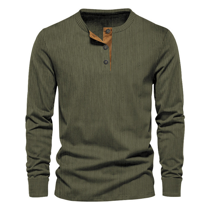 Herren Langarm Henley-Shirt mit strukturiertem Design und praktischen Knöpfen Echoarchiv