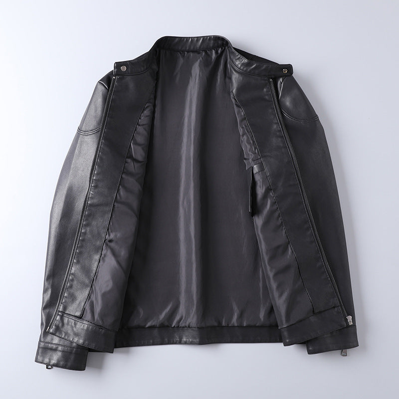 Herren Minimalistisches Kunstleder-Blouson mit Stehkragen und seitlichen Reißverschlusstaschen Echoarchiv
