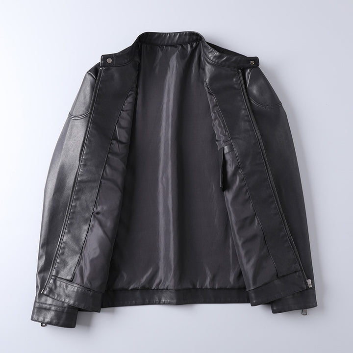 Herren Minimalistisches Kunstleder-Blouson mit Stehkragen und seitlichen Reißverschlusstaschen Echoarchiv