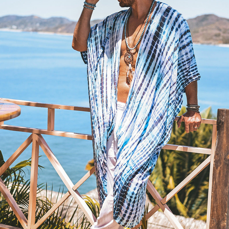 Herren Langer Strandkaftan im Batik-Look aus leichtem Viskose‑Mix Echoarchiv