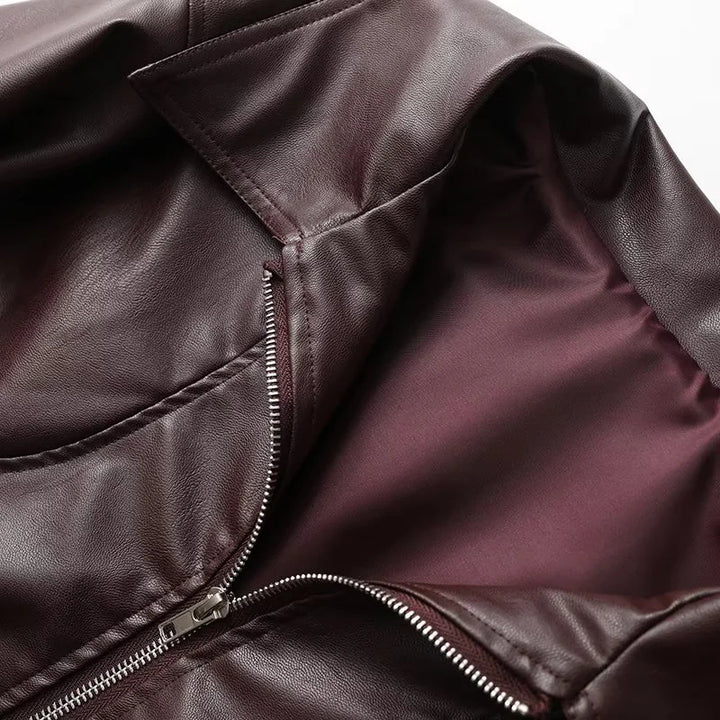 Damen nan kurze Kunstlederjacke im Bomberstil mit Hemdkragen und elastischem Bund Echo Archiv