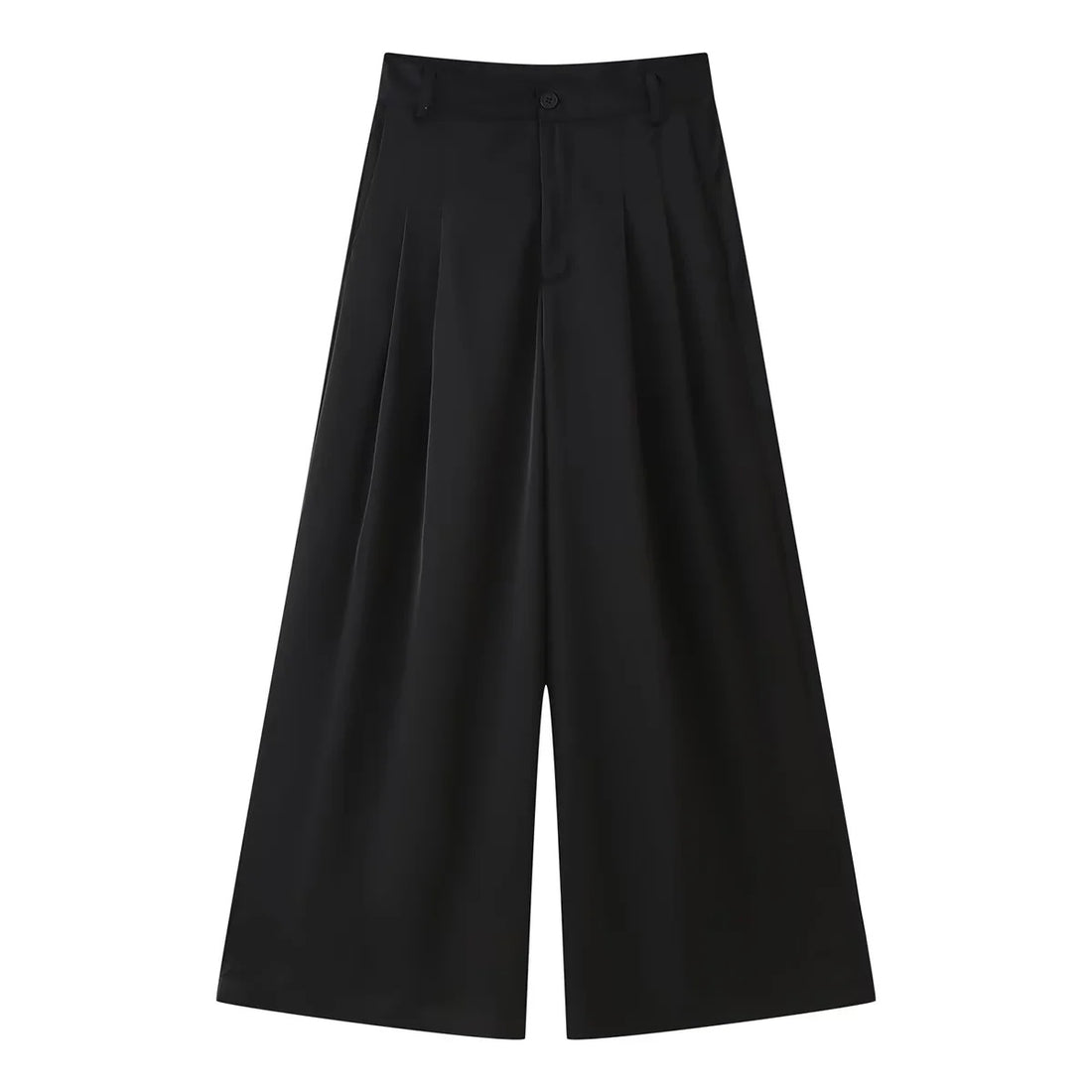 Damen weite Highwaist Culotte-Hose mit Bundfalten, Gürtelschlaufen und Knopfverschluss – Avélisse