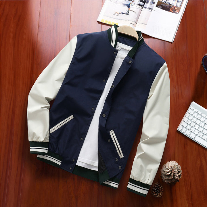 Herren Varsity-Bomberjacke im Retro-College-Stil mit kontrastärmeln und gestreiften Rippbündchen Echo Archiv