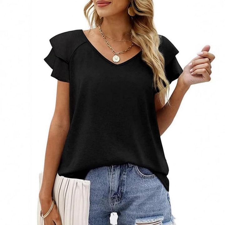 Damen V-Ausschnitt T-Shirt mit Rüschendetails Echo Archiv