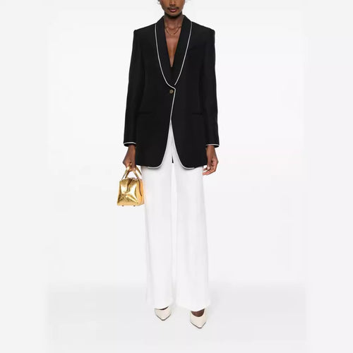 Damen Oversize-Blazer im Smokingstil mit kontrastierender Paspelierung und Ein-Knopf-Front Echoarchiv